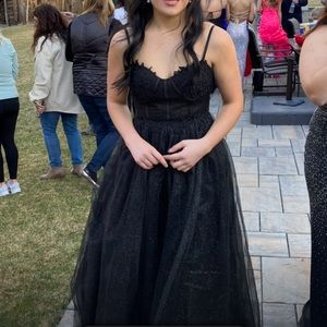 Black tulle prom gown